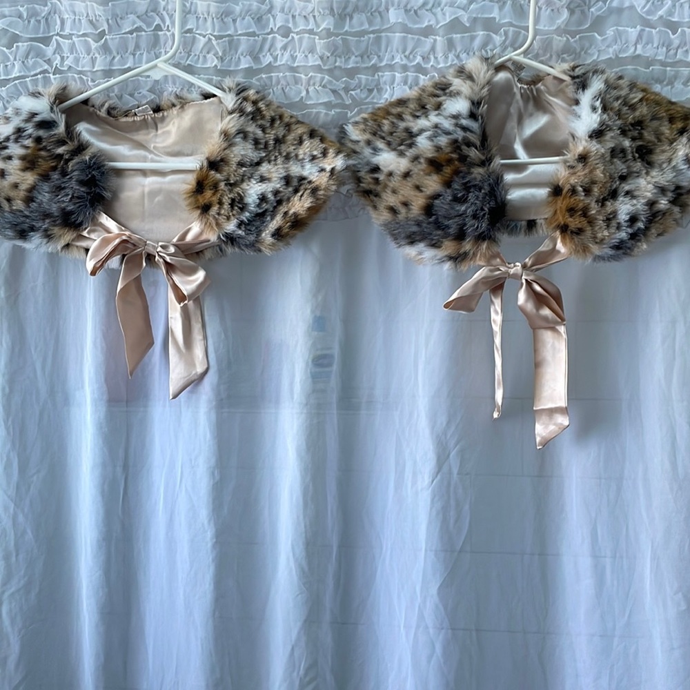 Flower Girls Wrap Shawl Faux Fur Shoulder Cape Leopard and Rose Gold